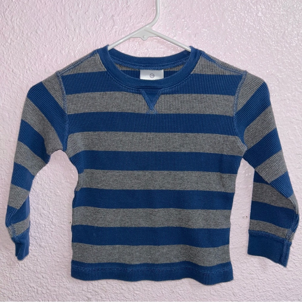 Hanna Andersson Blue and Gray Striped Long Sleeve Tee